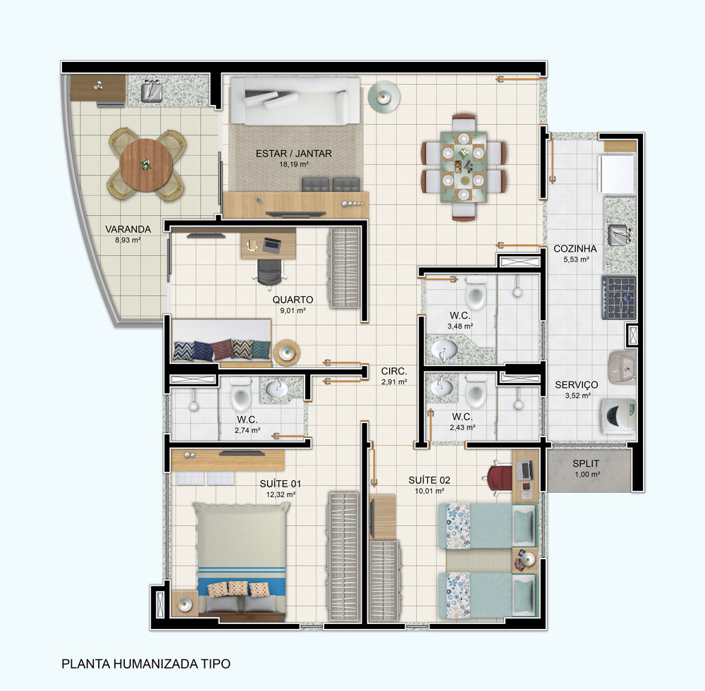 93m² - 3 Quartos