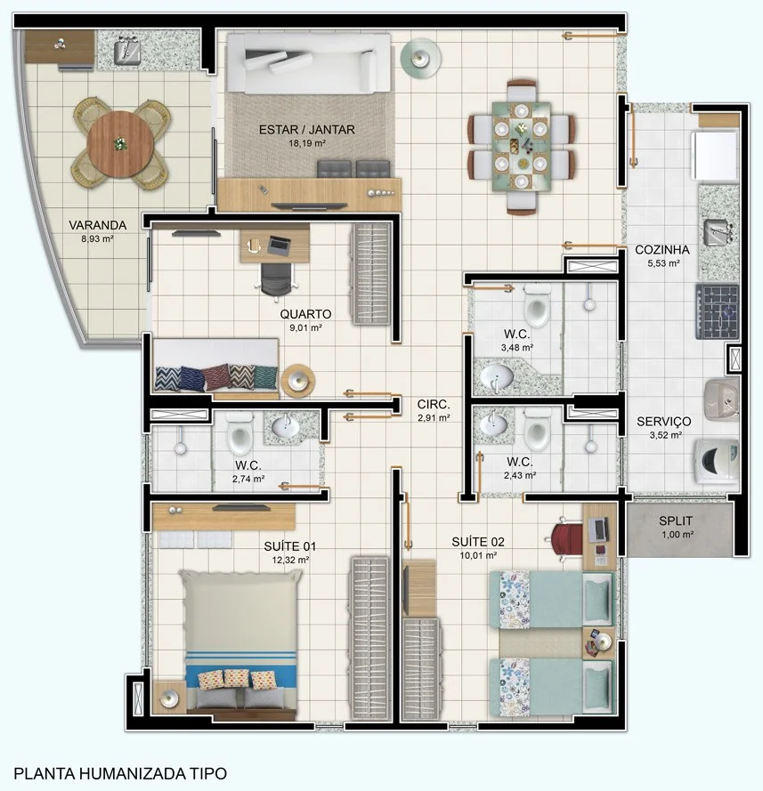 93m² - 3 Quartos