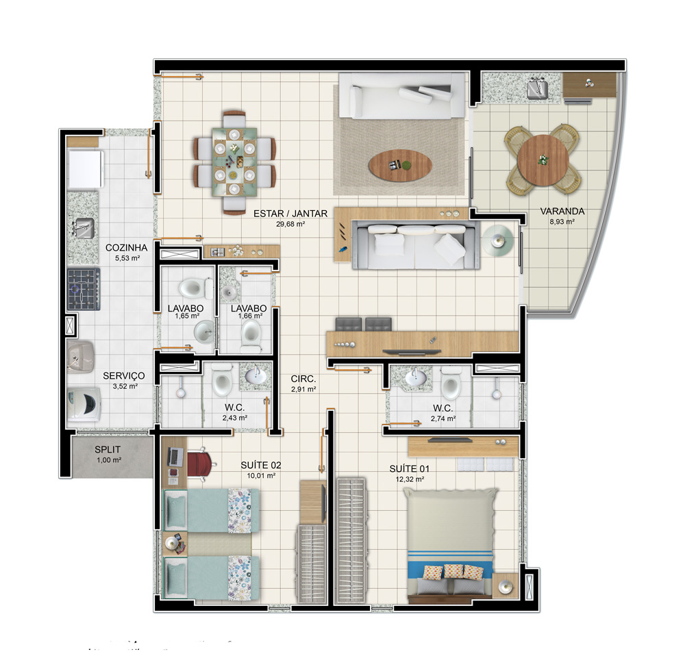 93m² - Sala Ampliada