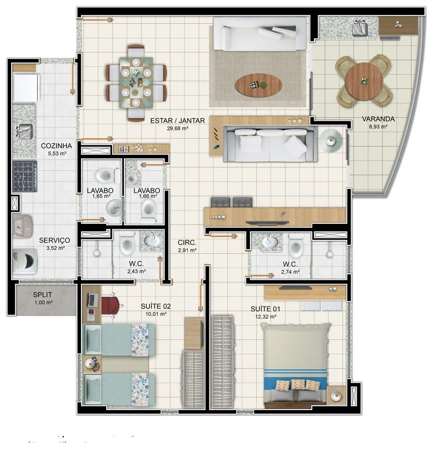 93m² - Sala Ampliada