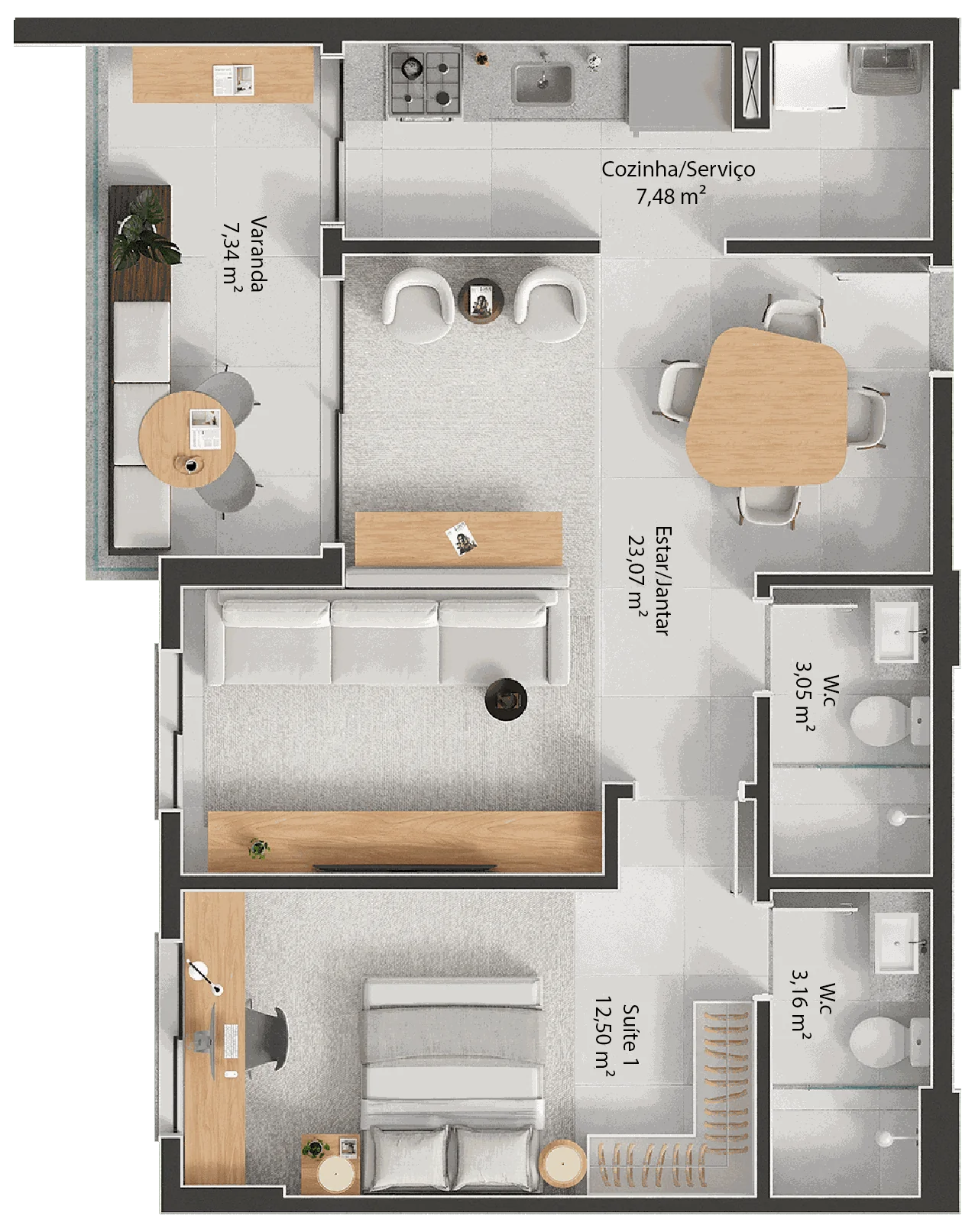 68m² - Sala Ampliada