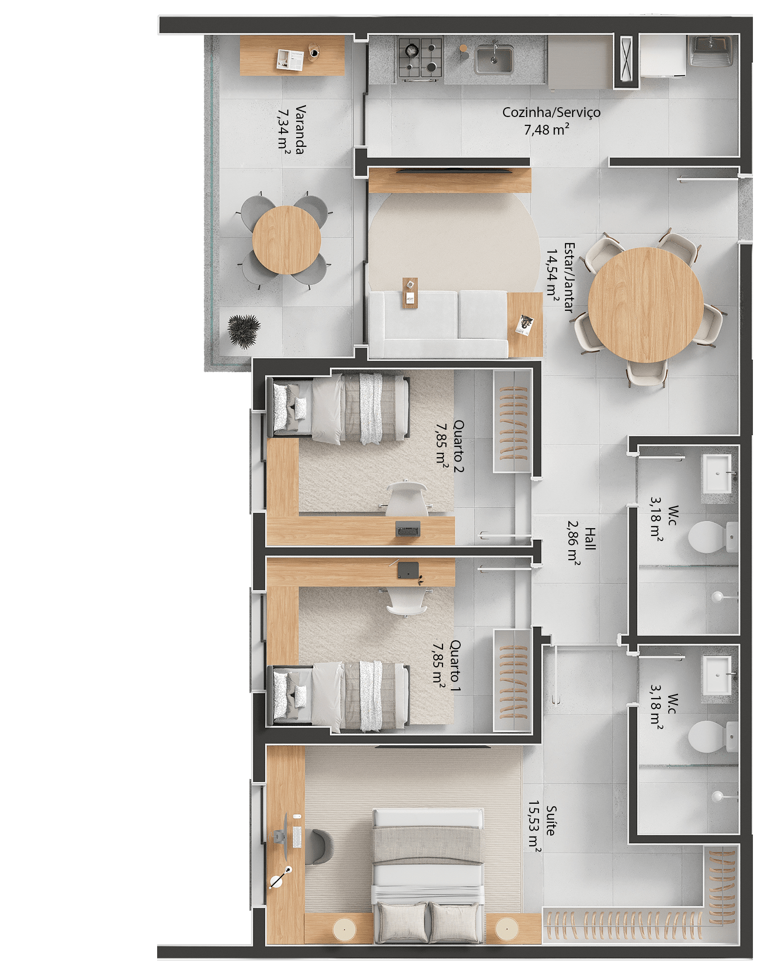 83m² - Três Quartos
