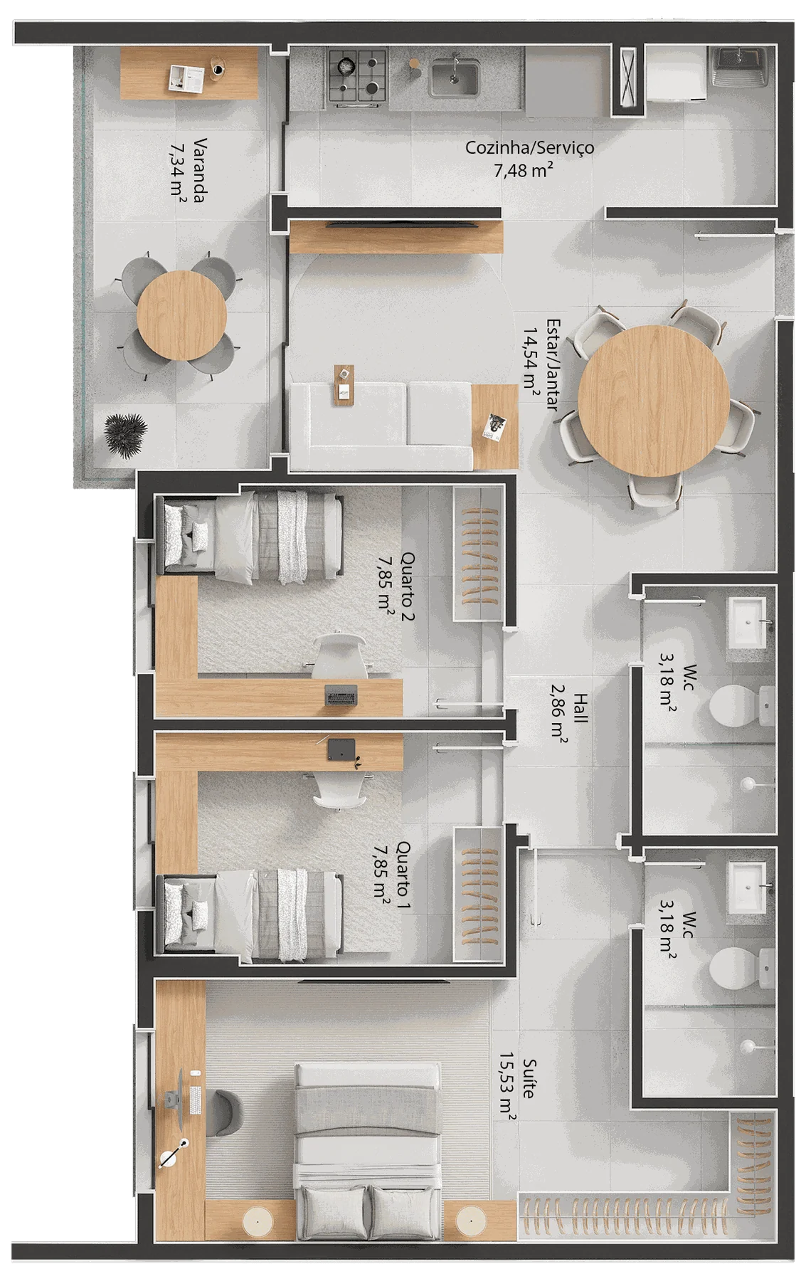 83m² - Três Quartos