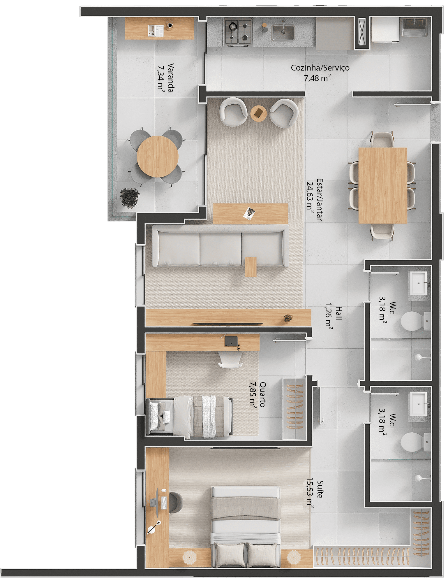 83m² - Dois Quartos