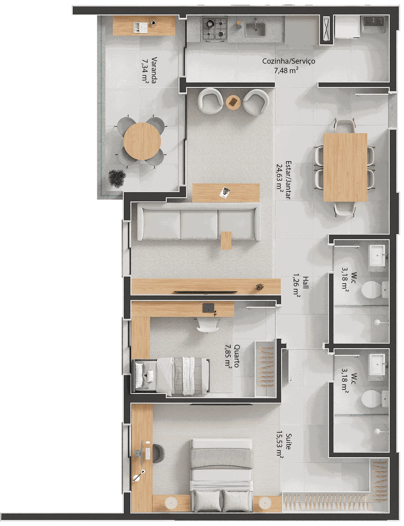 83m² - Dois Quartos