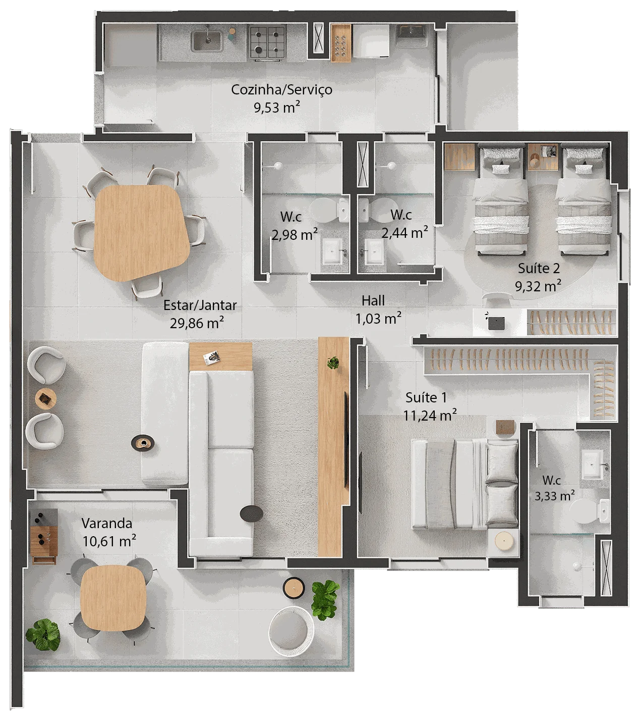 96m² - Duas Suítes