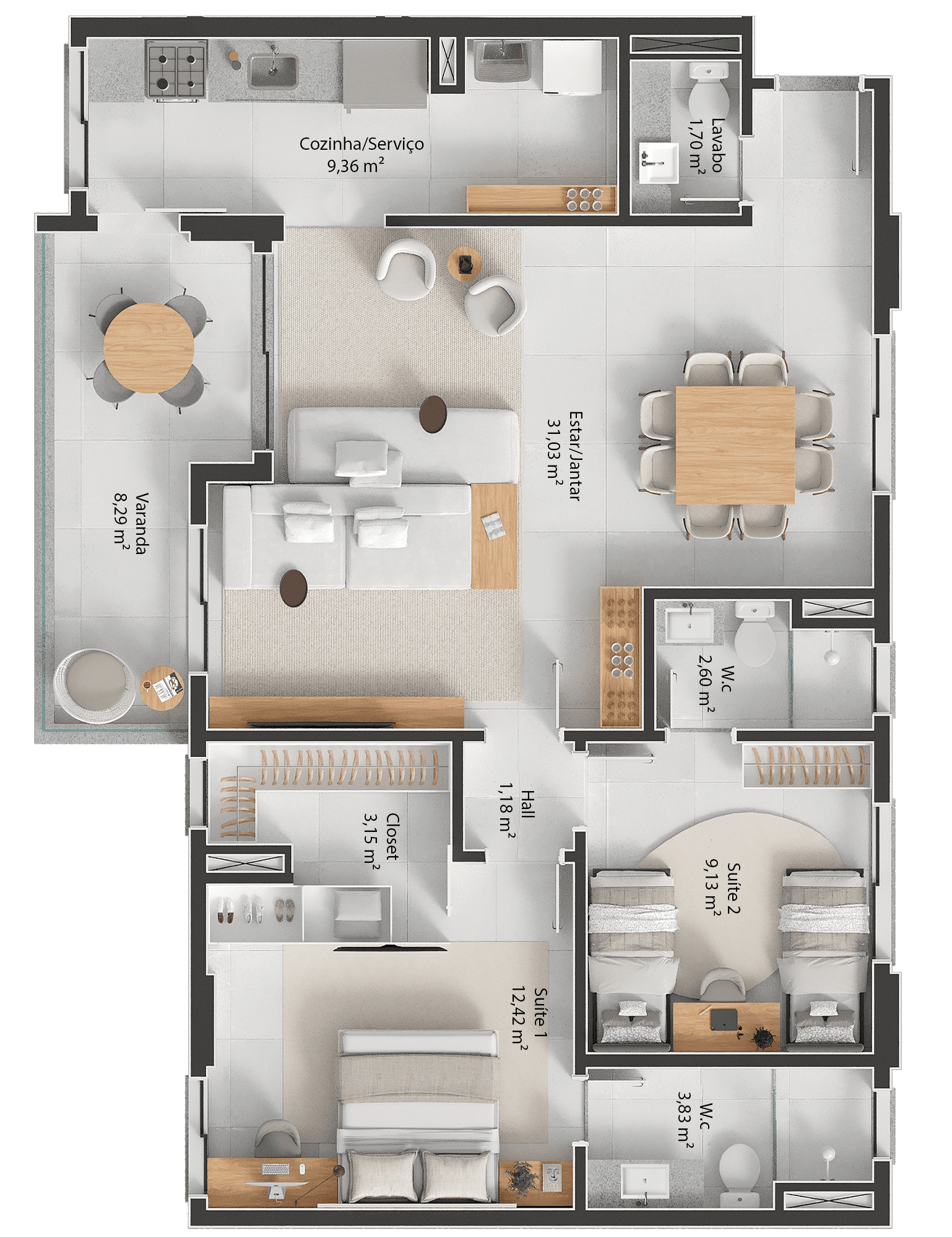 99m² - Duas Suítes