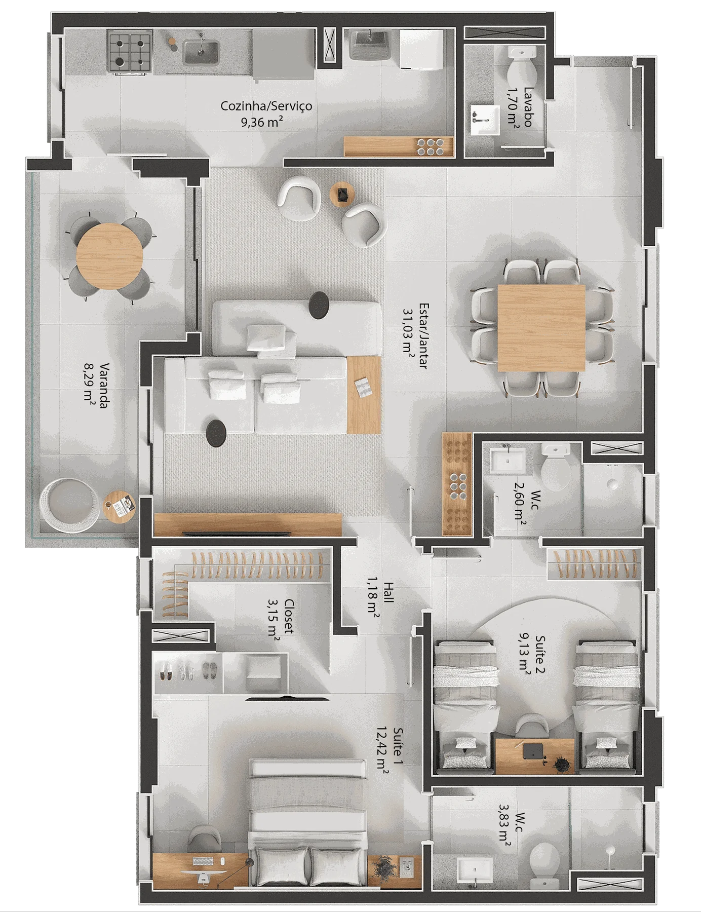 99m² - Duas Suítes