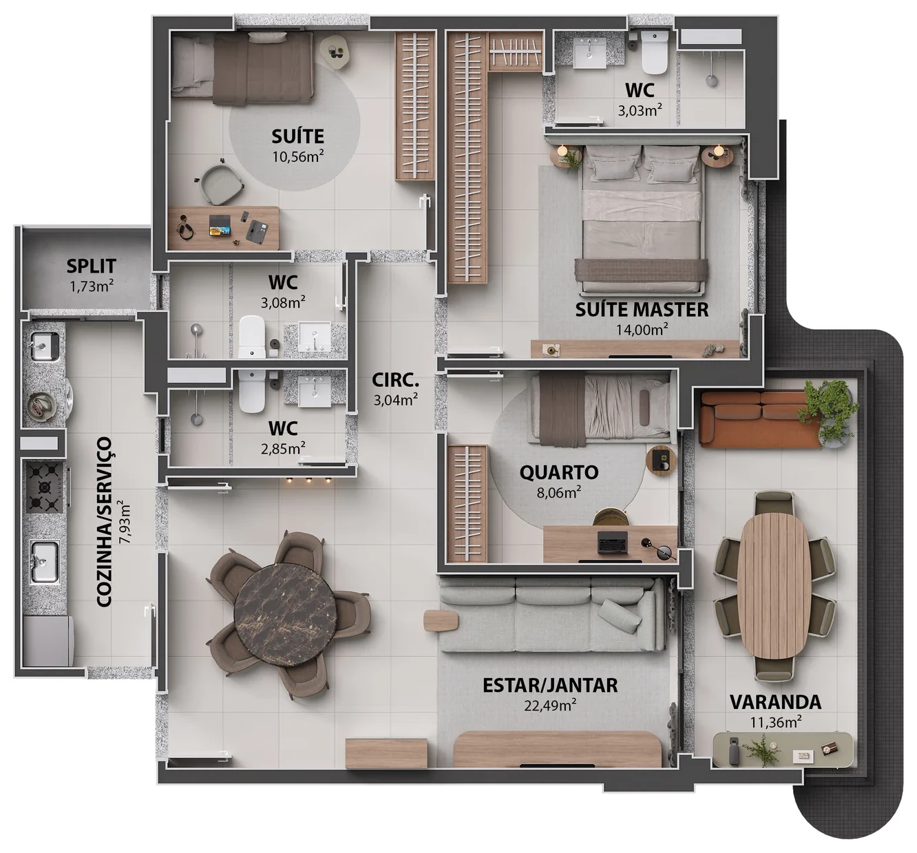 105m² – 3 Quartos sendo 2 Suítes