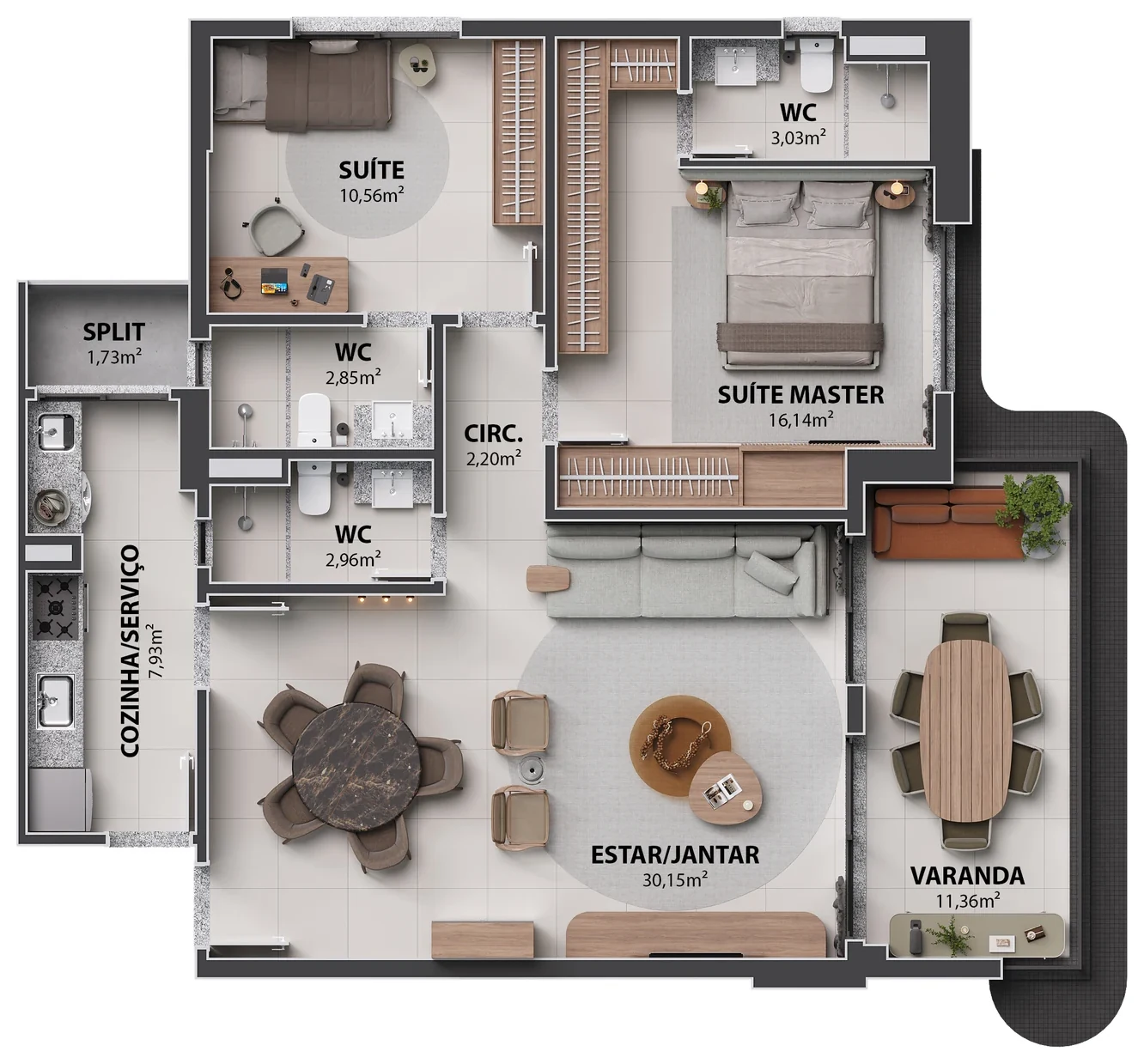 105m² – Sala Ampliada / 2 Suítes